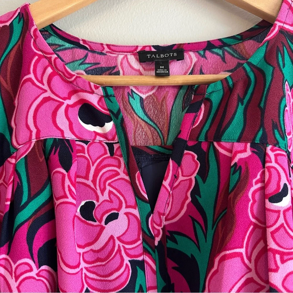 Talbots Sleeveless‎ Floral Sheath Dress w/ Belt Women’s M | Peony Print V‑Neck